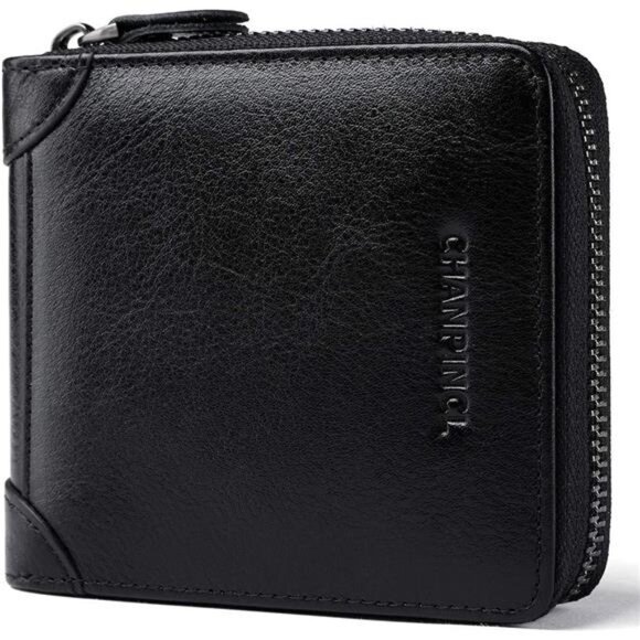 Mens Genuine Leather Zipper Wallet Black3